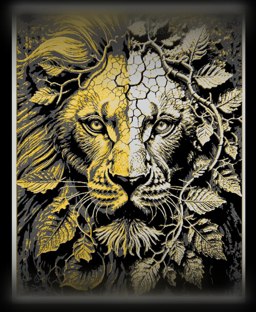 Two Shades of a Lion - Carved Relief Design - Wall art Hueforge 3d model