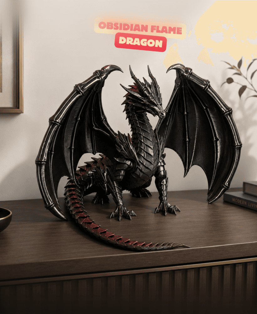 OBSIDIAN FLAME DRAGON / GOTHIC DECOR / SHELF SCULPTURE DECOR / MODERN DRAGON SCULPTURE 3d model