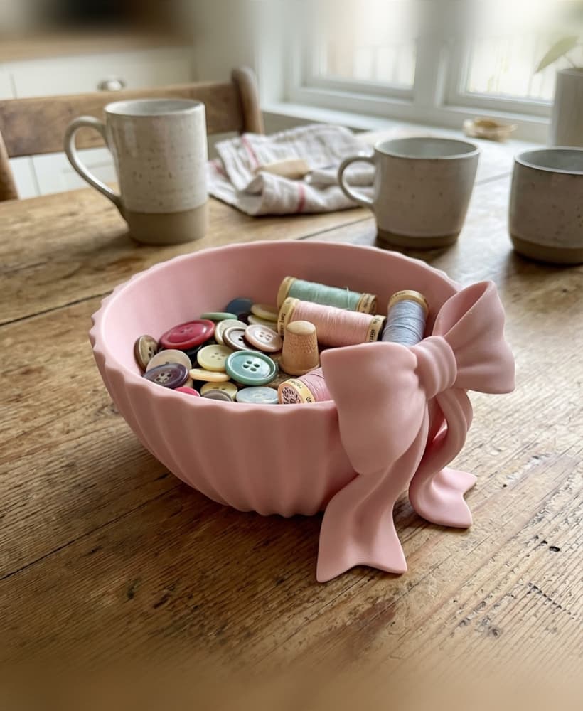 Coquette Ribbon Bow Fluted Organizer Bowl - Decorative Scalloped Trinket Dish 3d model