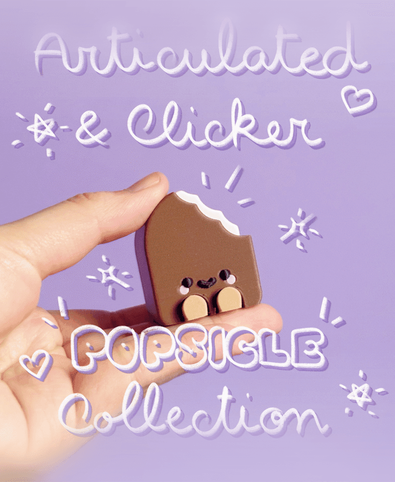 Cute Articulated & Clicker Popsicle | Print-in-place 3d model
