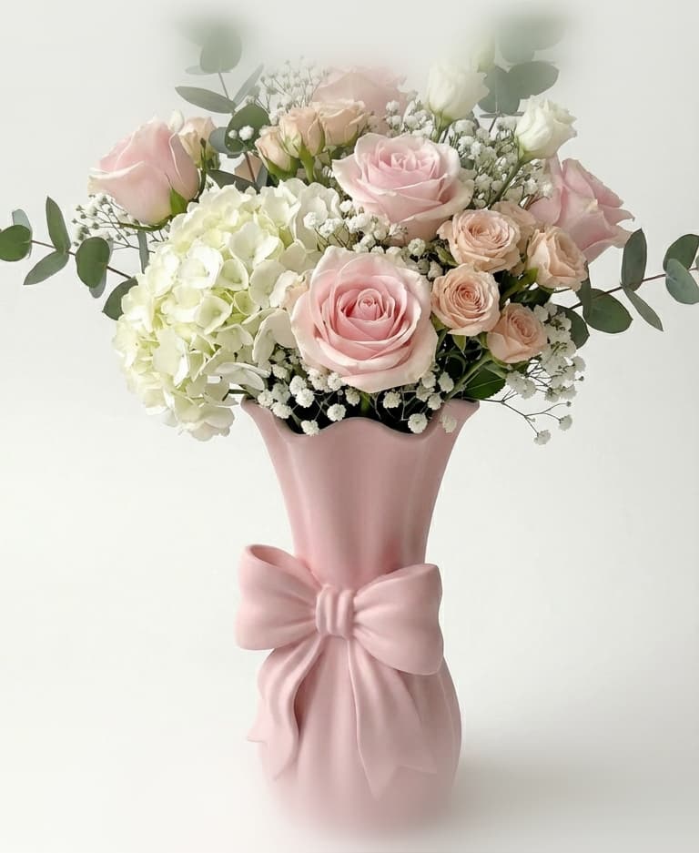 Coquette Bow Vase – Scalloped Sculptural Flower Pot & Ribbon Home Decor 3d model
