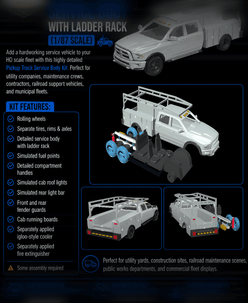 Pickup Truck Service Body with Ladder Rack (1/87 Scale) 3d model