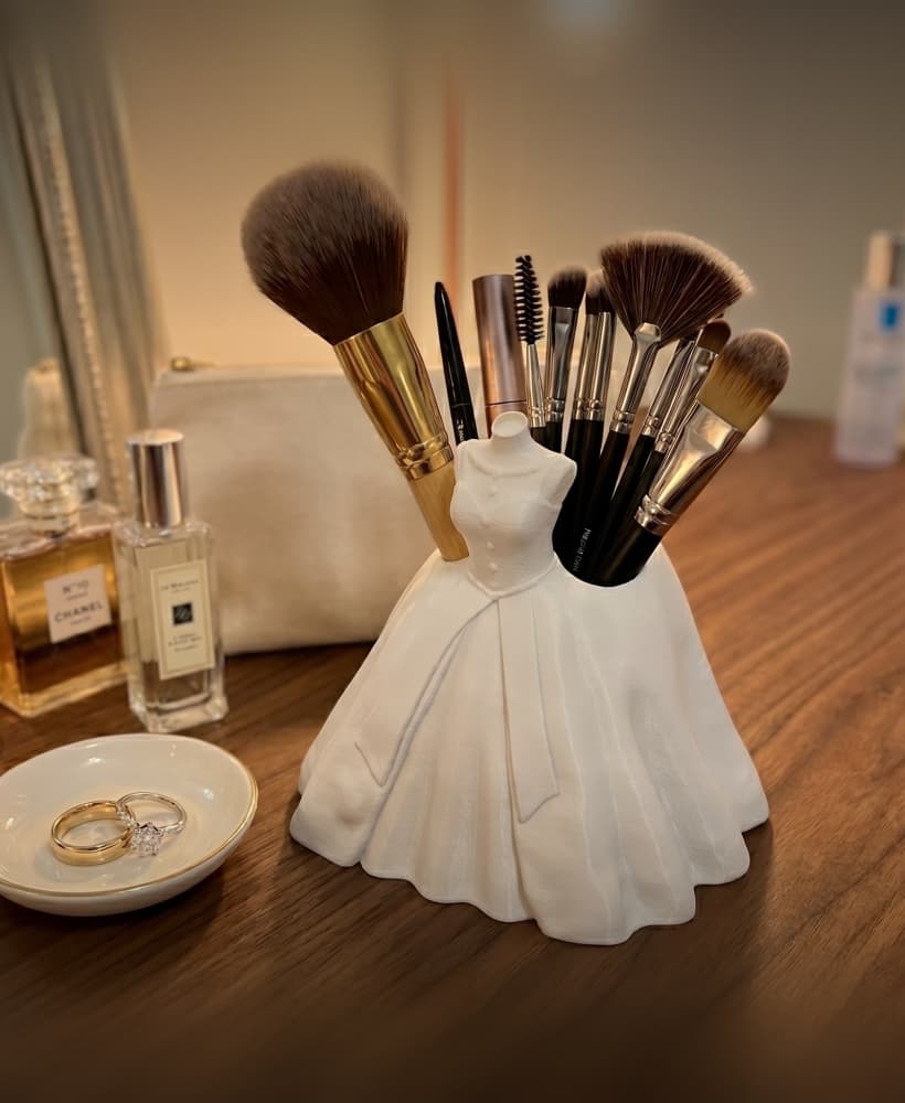 Elegant Bridal Gown Vanity Organizer | Minimalist Makeup Brush Holder | Premium STL & OBJ 3d model