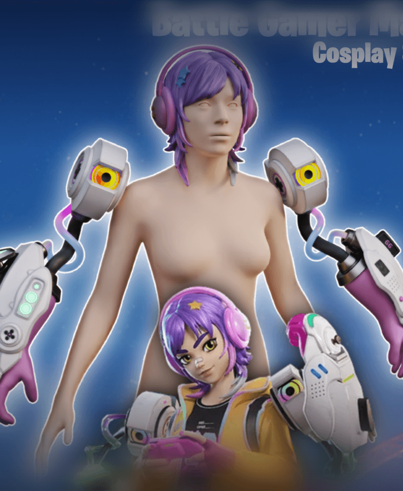 Battle Gamer Mae Cosplay Robotic Hands and Head Accessories Fortnite 3d model