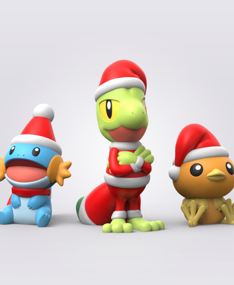 Christmas Mudkip Treecko Torchic (Easy Print No Supports) 3d model