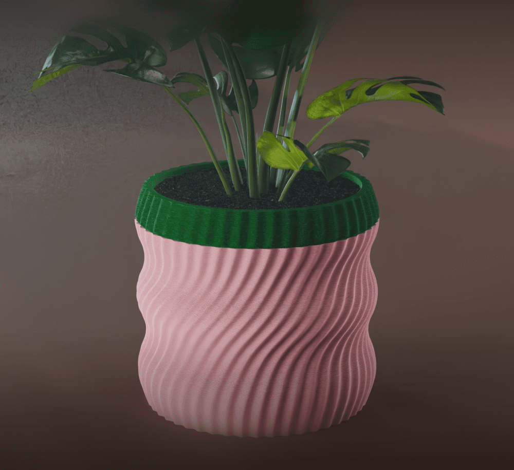 Hana Planter Pot, Wavy Bezier | Small, Medium, Large | Self Watering and Drip Tray 3d model