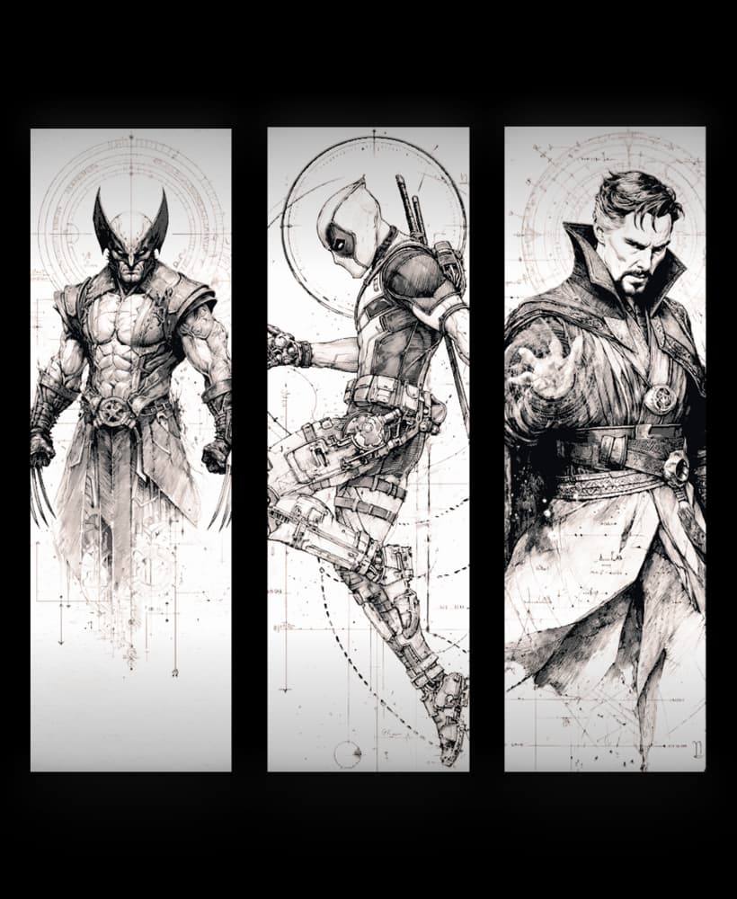 fanart sketches of marvel heroes -Wolverine, Deadpool and Doctor Strange - Bookmarks 3d model