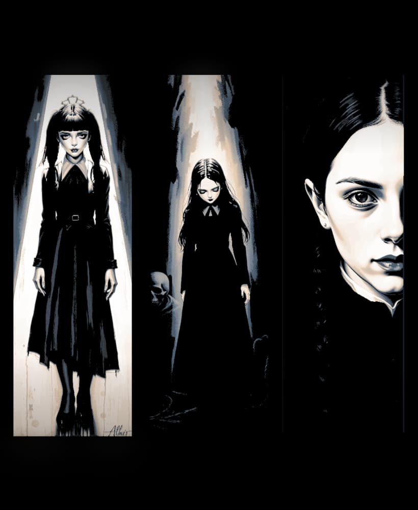 Fanart depictions of the character Wednesday Addams - Set of Bookmarks 3d model