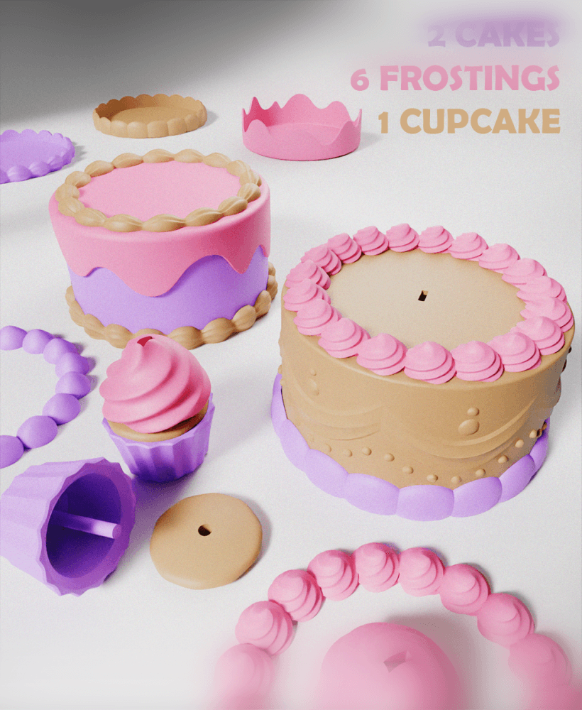 Cupcake & 2 Cakes Modular Set 3d model