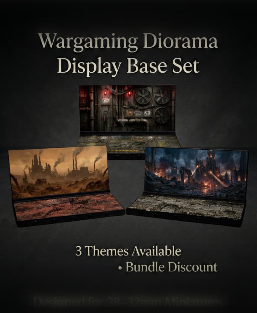 3-in-1 Ultimate Grimdark Sci-Fi Miniature Display Base Bundle | 28mm Wargaming Diorama (STL + PDF Te 3d model