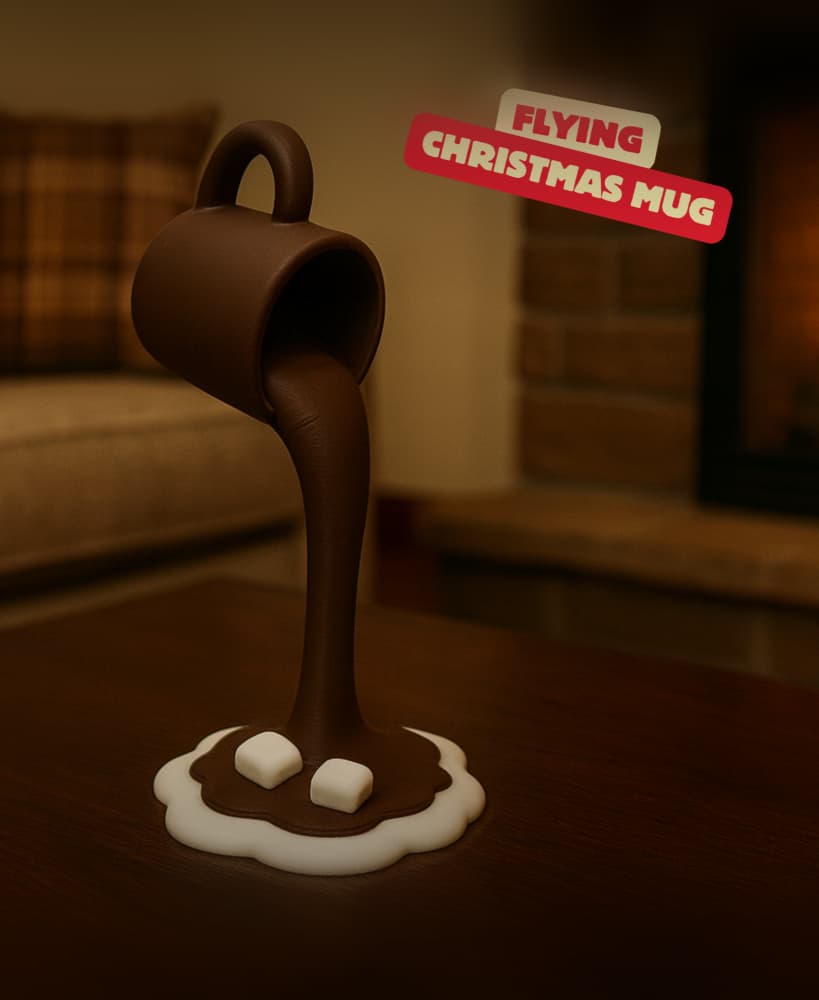 FLYING CHRISTMAS MUG WITH MARSHMALLOWS / DECORATIVE AND UNIQUE CHRISTMAS DECOR / HOMEDECOR 3d model