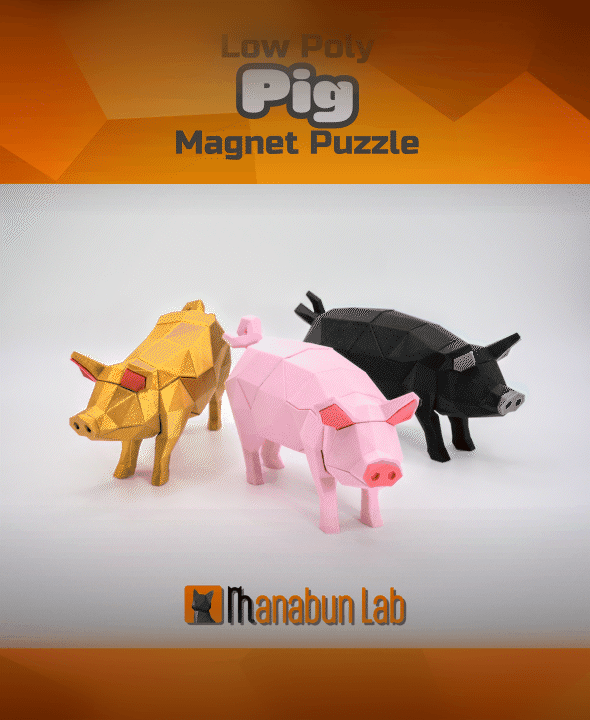 Low Poly Pig Magnet Puzzle (No supports, no AMS) 3d model