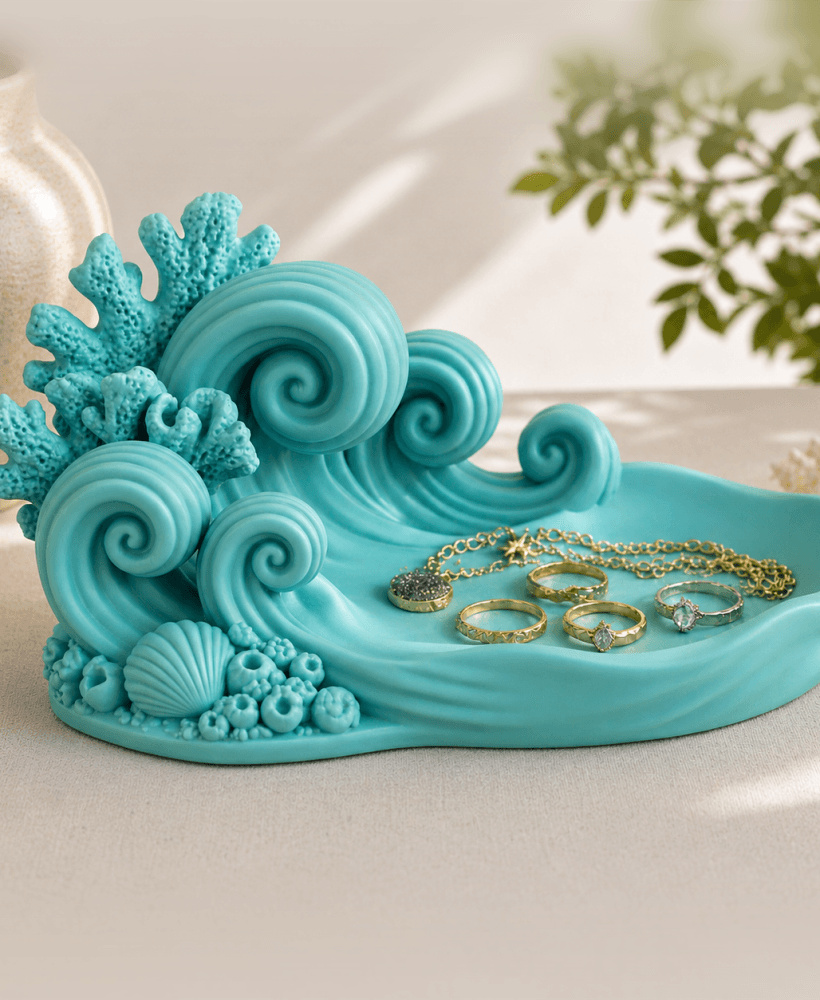 Ocean Wave Jewelry Tray STL – Coastal Ring Dish & Beach Vanity Organizer 3d model