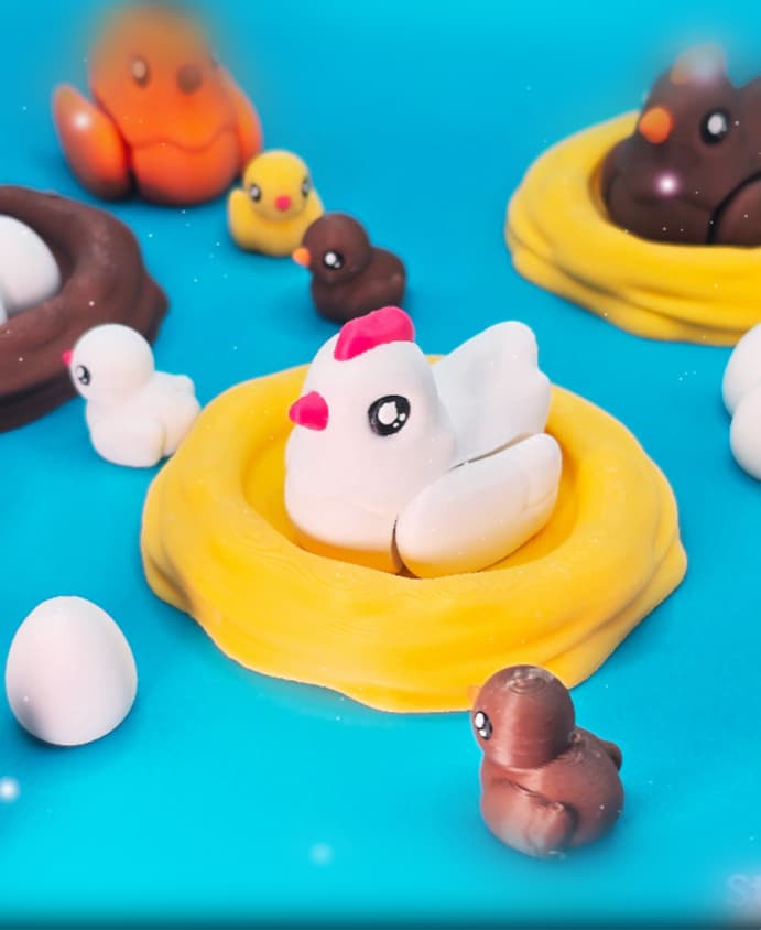 Chicken Flexis + Chick, Nest & Eggs 3d model
