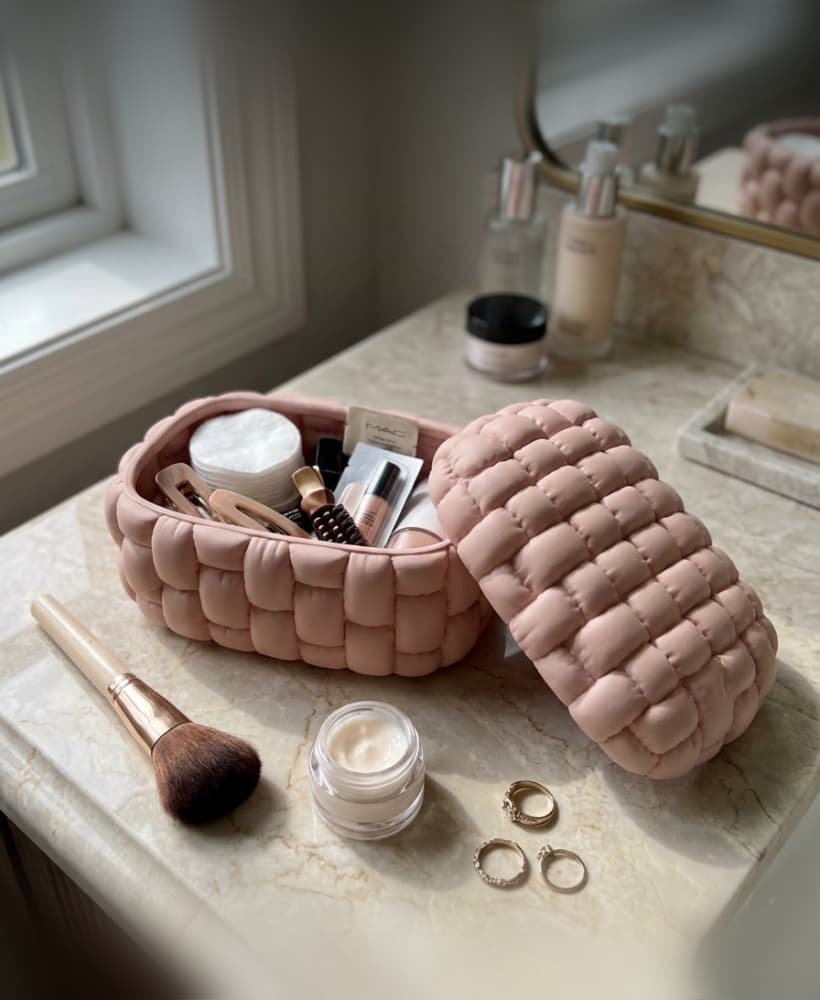 Woven Puffy Vanity Organizer – Modern Quilted Aesthetic Makeup & Jewelry Box 3d model
