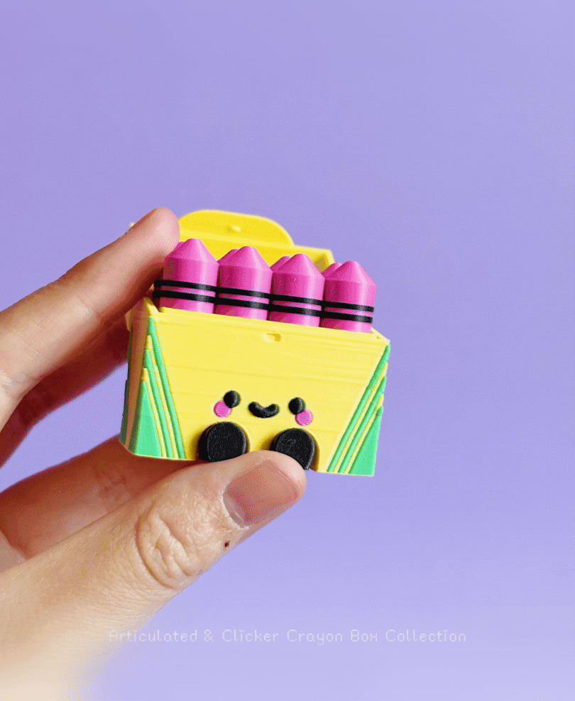 Cute Articulated & Clicker Crayon Box | Support-free 3d model