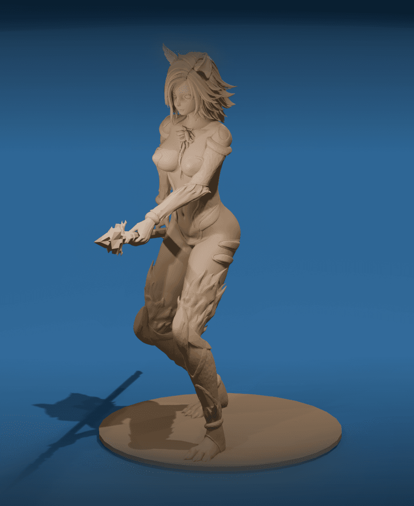 Anthro Fox Girl Warrior Spear-Wielding Furry Fantasy STL 3d model