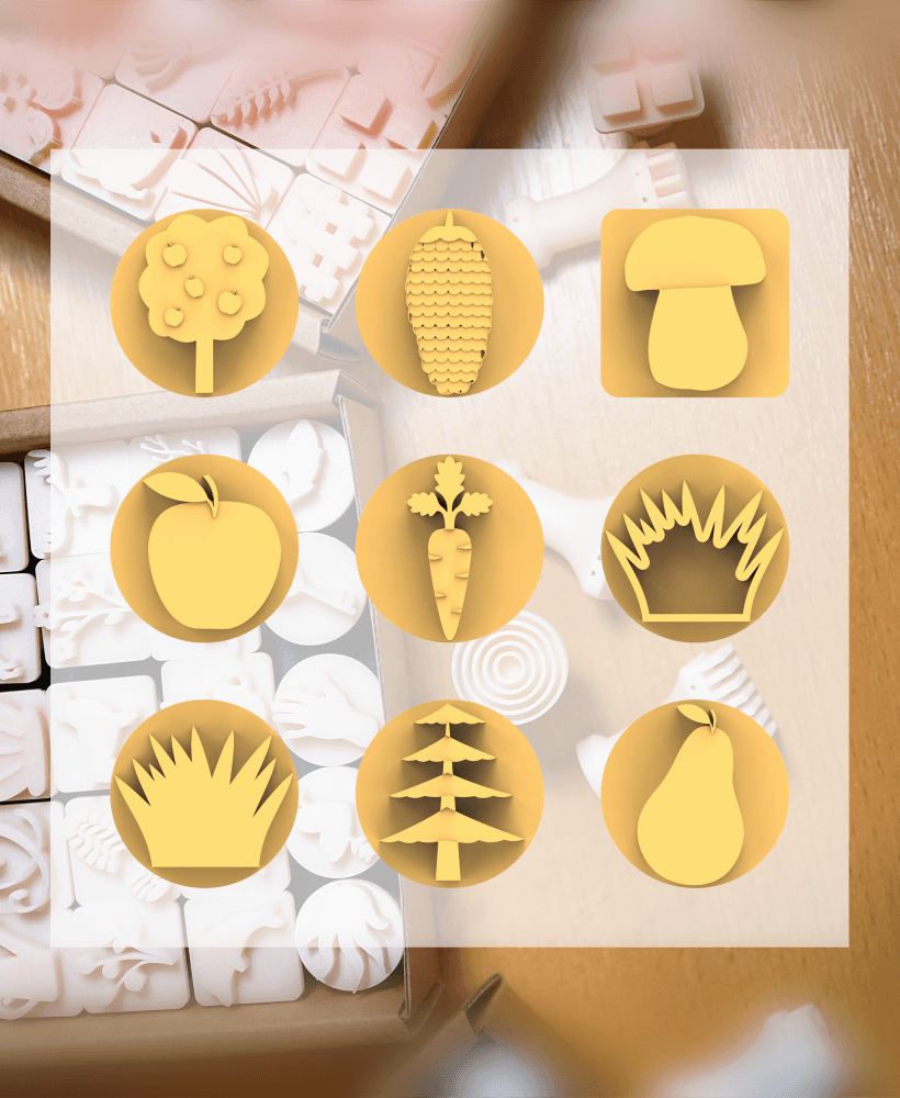 Ceramic Clay Stamp Set – Nature Elements (9 Stamps, 20 mm) 3d model