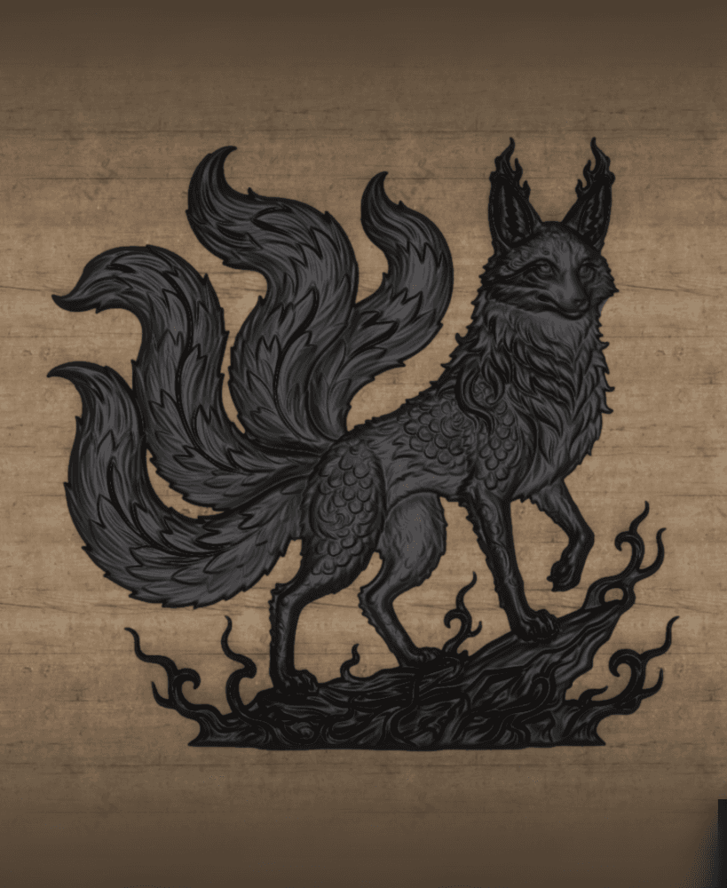 Mythic Kitsune 3D Printed Wall Art 3d model