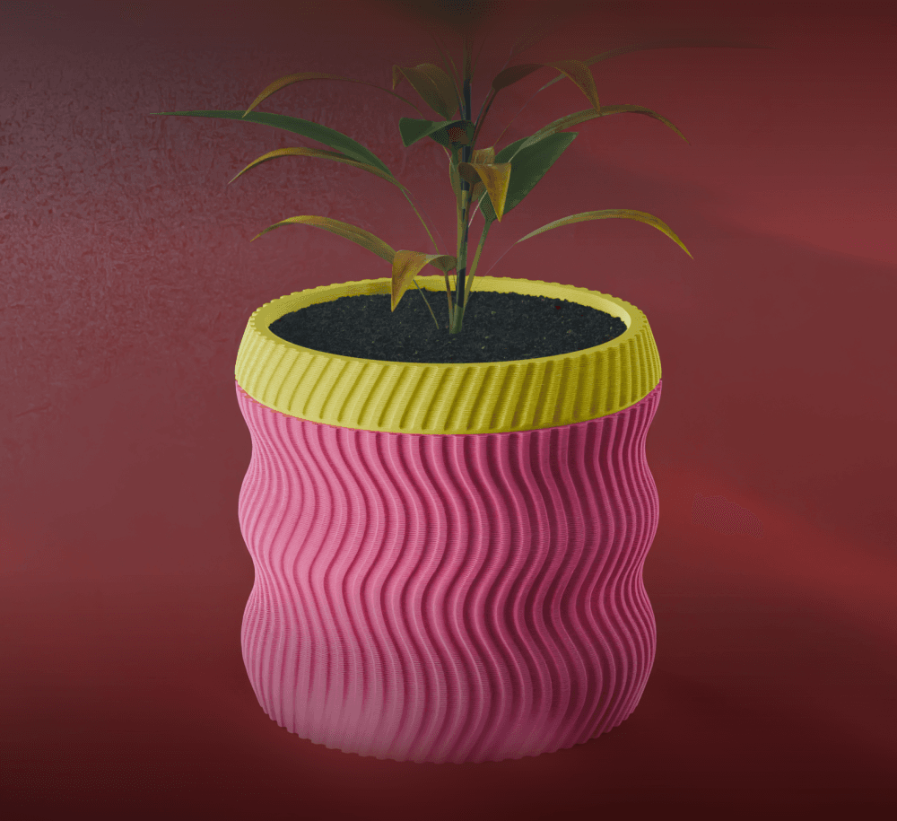 Hana Planter Pot, Striped Sine | Small, Medium, Large | Self Watering and Drip Tray 3d model