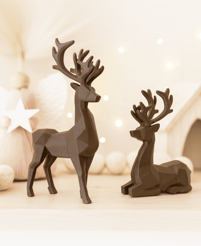 Low Poly Deer Set: 2 pcs. | Christmas Reindeer Figurines | Nordic Style Doe Holiday Tabletop Decor 3d model