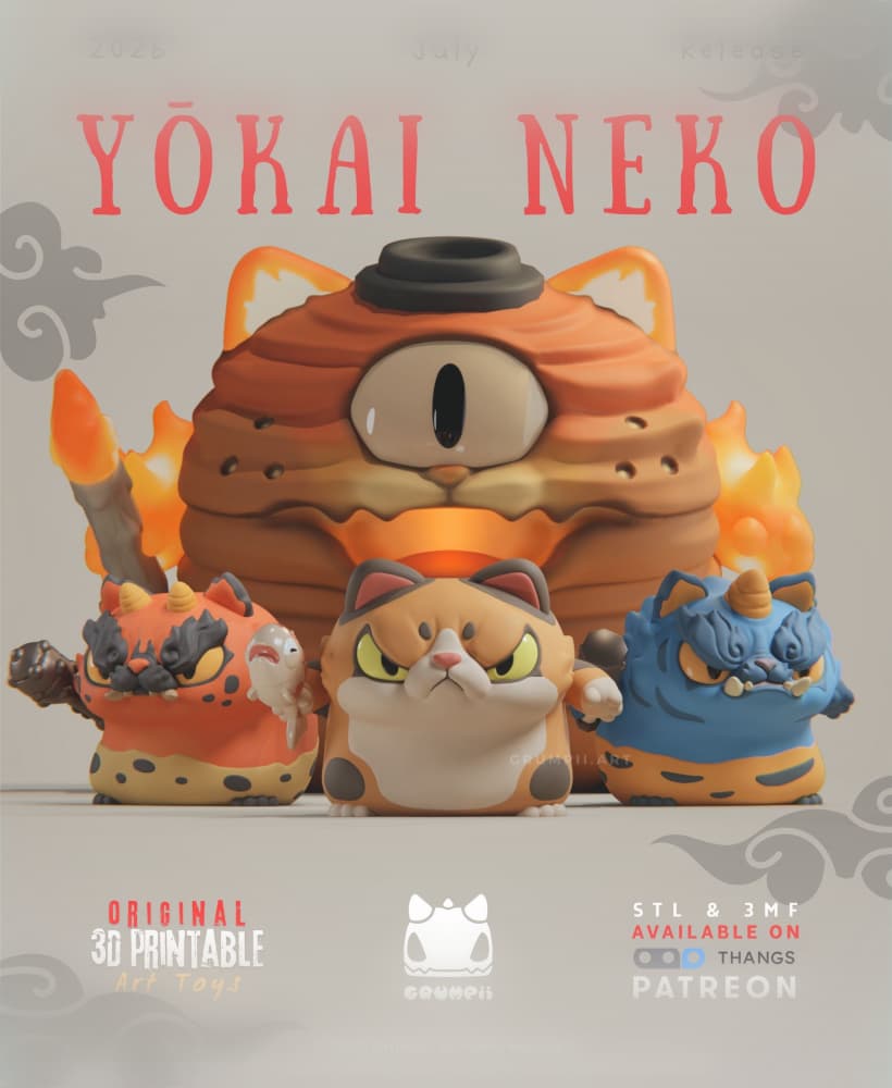 Grumpii 3D Printable Arttoy - 2026 July Release - Yokai Neko 3d model