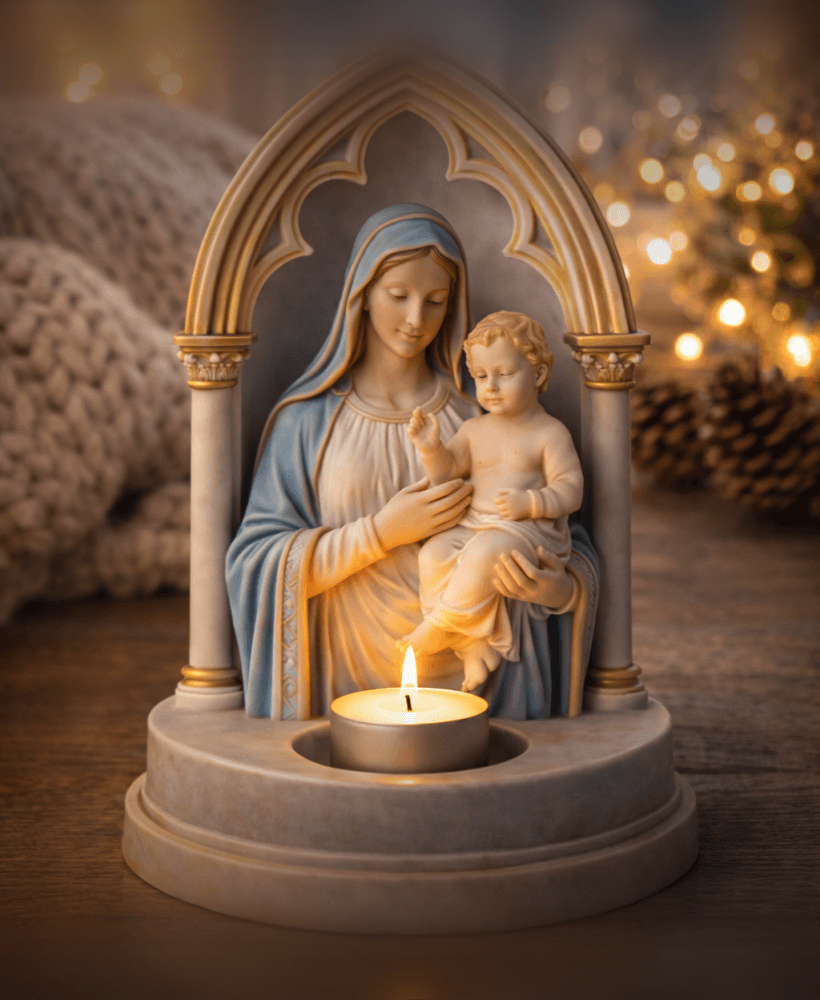 Virgin Mary & Baby Jesus Tealight Holder STL – Christmas Christian Candle Decor 3d model