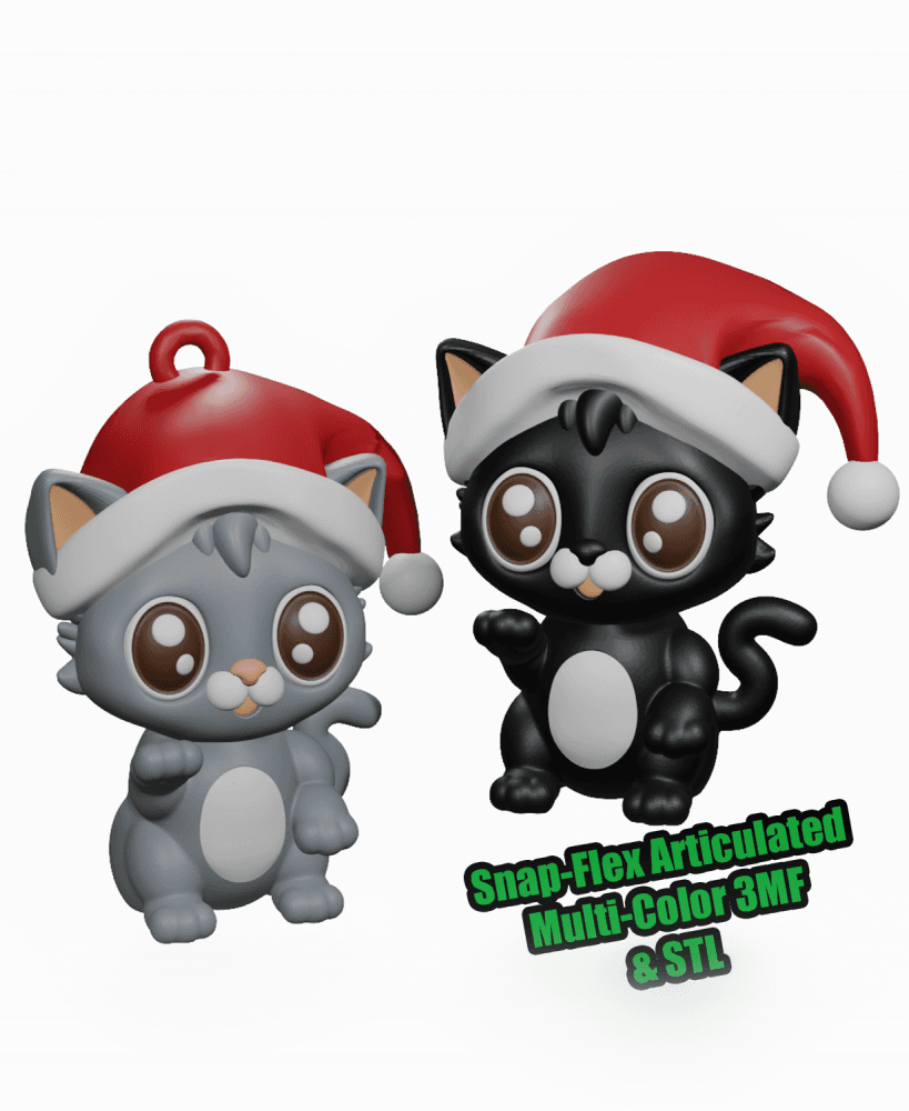 Santa Hat SnappyCat Ornament - Snap-Flex 2.0 Articulated Fidget Toy 3d model