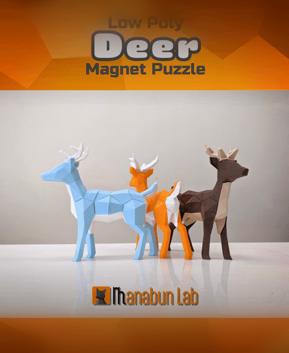 Low Poly Deer Magnet Puzzle (No supports, no AMS) 3d model