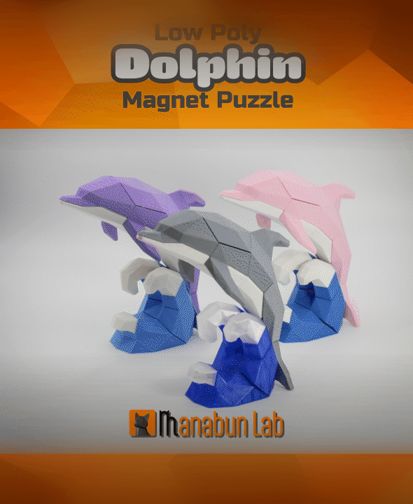 Low Poly Dolphin Magnet Puzzle (No supports, no AMS) 3d model