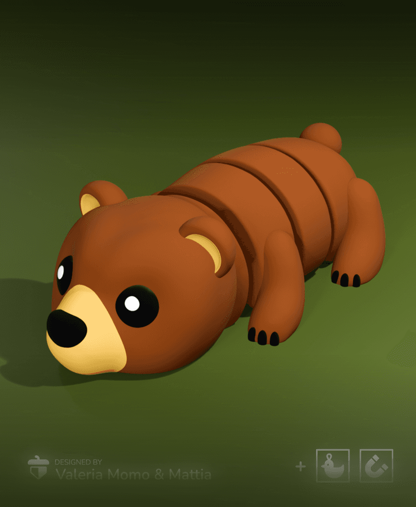 Cute Flexi Bear Grizzly (Toy, Keychain & Magnet) 3d model
