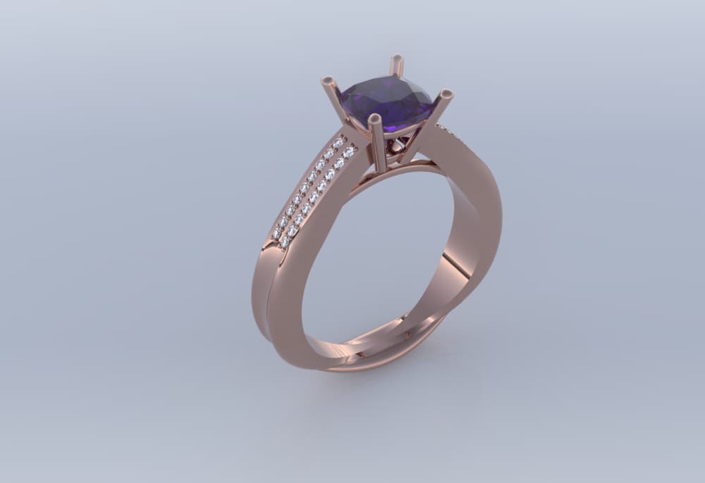 Cathedral Solitaire Ring - 6mm Square Stone 3d model