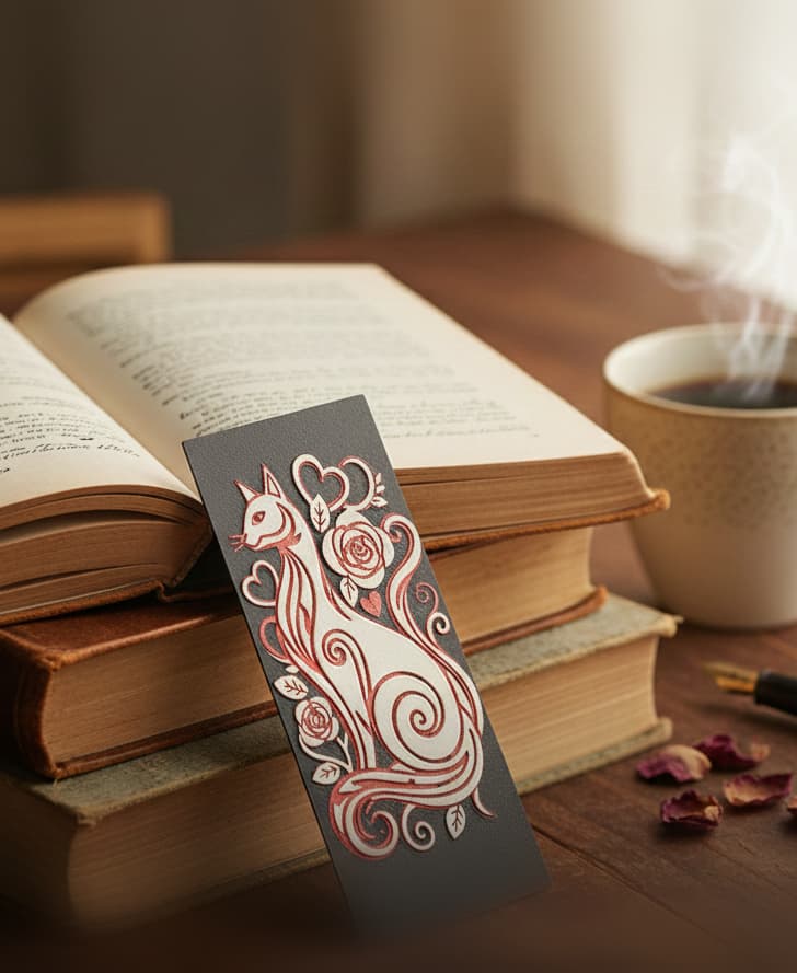 Valentine Kitty Bookmark3 - Hueforge - 4 colors 3d model