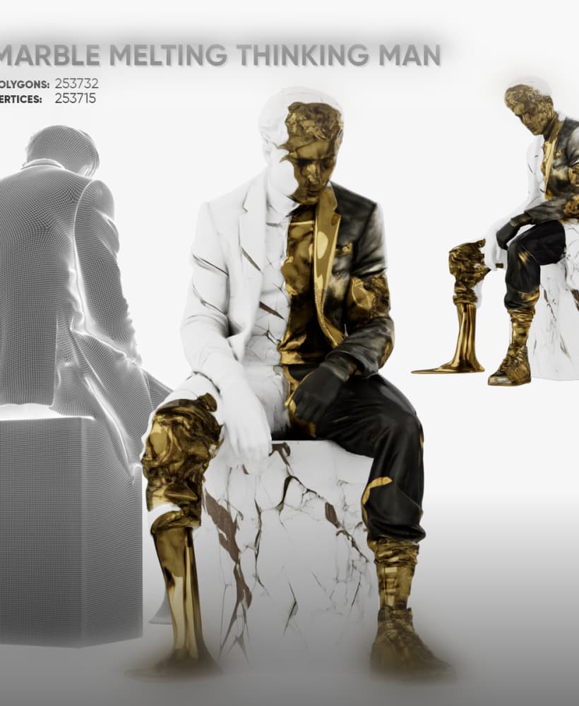 Marble Melting Thinking Man 3d model