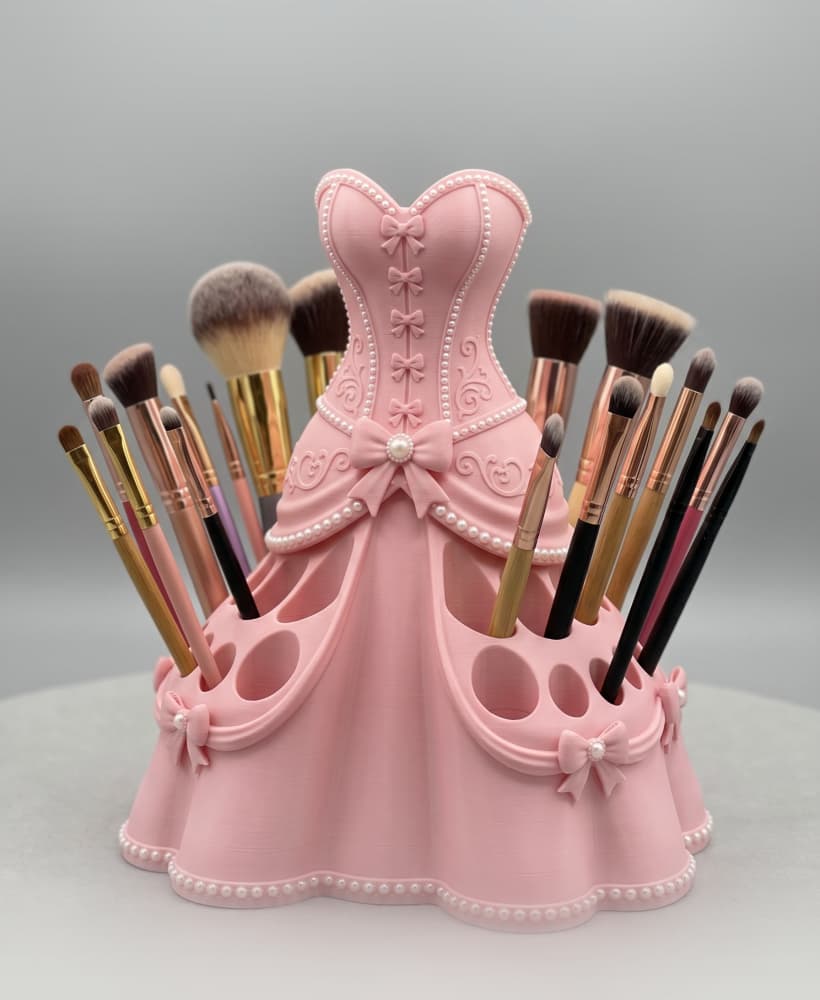 Princess Dress Makeup Brush Organizer – 3D Printable Vanity Holder and Desk Decor 3d model