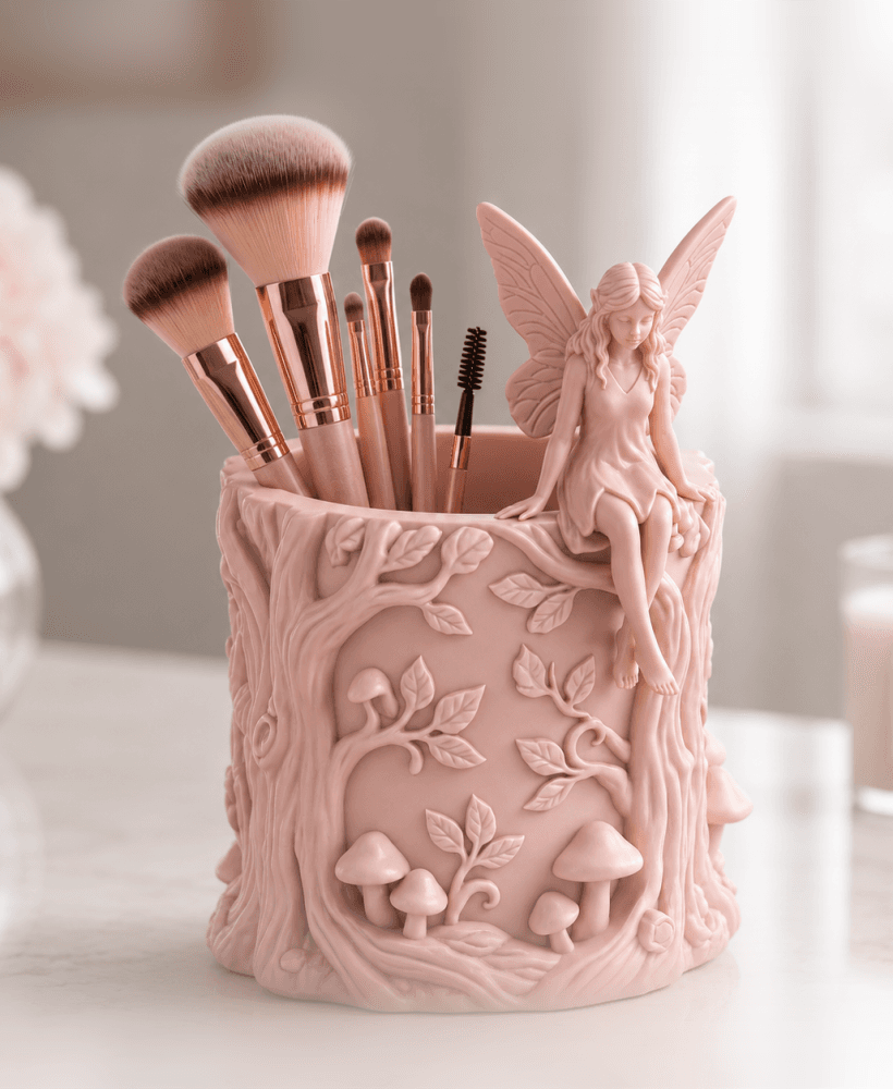 Fairy Makeup Brush Holder STL – Cottagecore Vanity Organizer Free 3d model