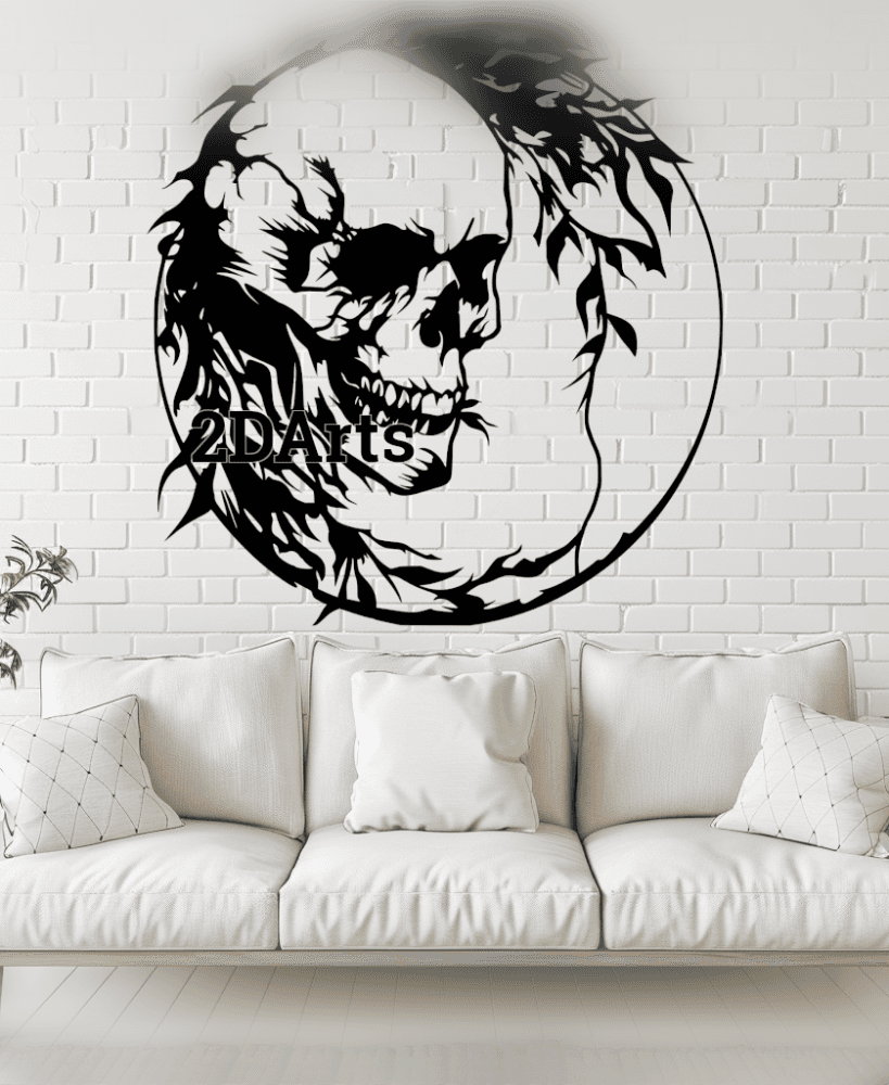 Skeleton Head 2D Wall Art/Window Art - Digital STL & SVG Files for 3D Printing and Laser Cutting 3d model