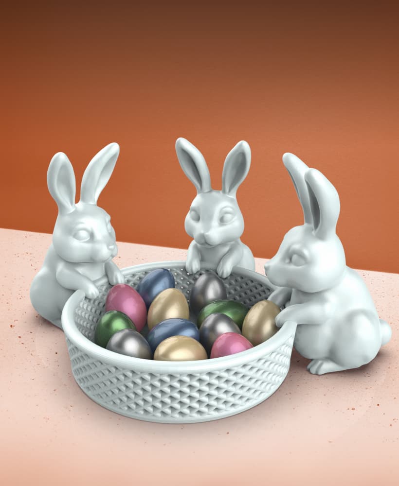 3D Easter Bunny Basket, 3 Rabbit Model, Easter Egg Gifts, Bunny Basket, Easter Basket, Planter 3d model