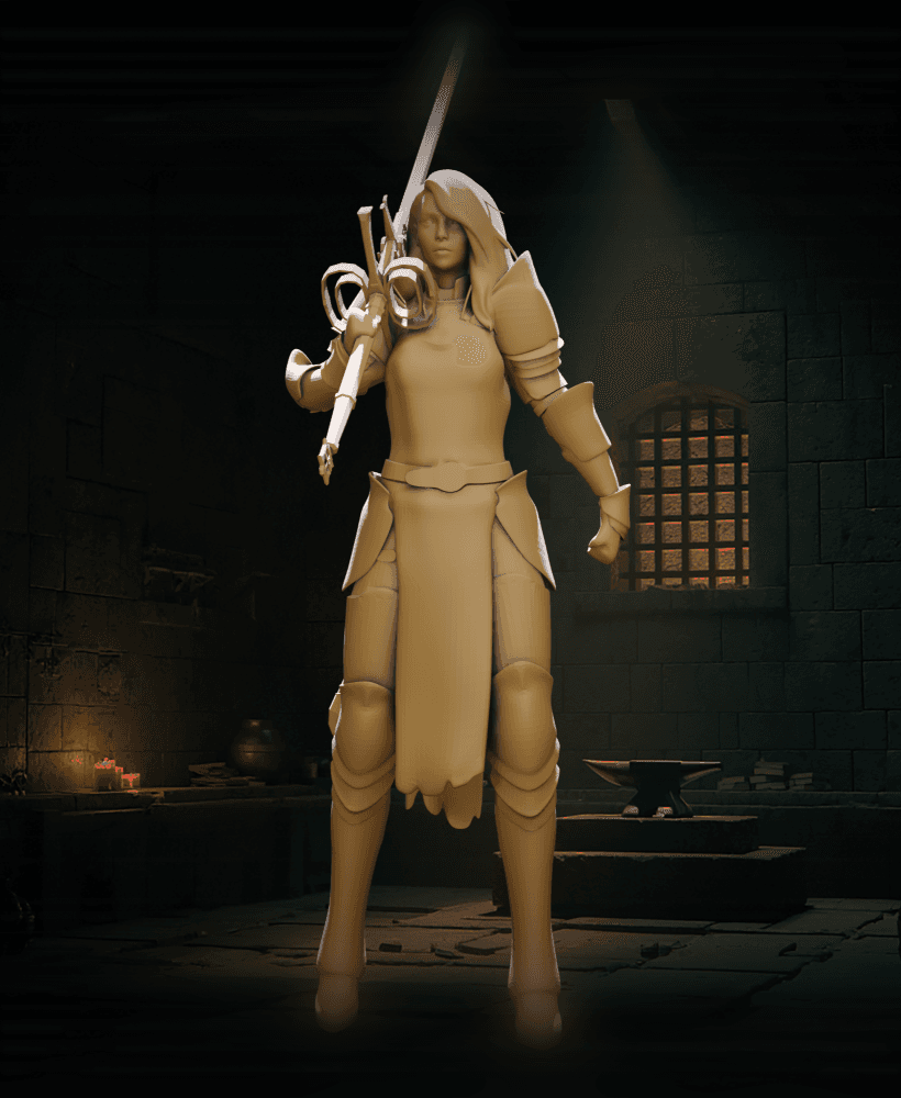 Female Knight with a Long Sword v2 3d model