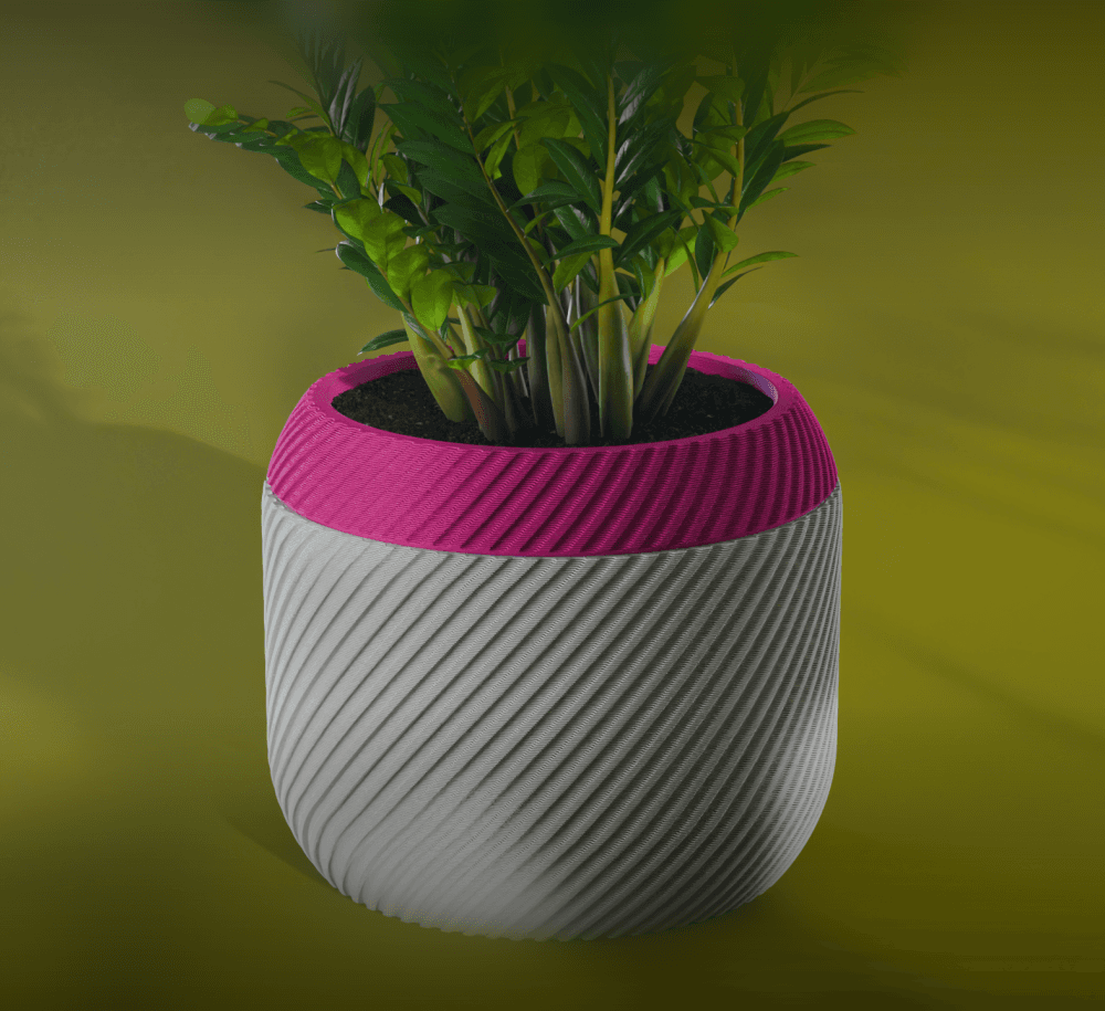 Sei Planter Pot, Striped Diagonal | Small, Medium, Large | Self Watering and Drip Tray 3d model