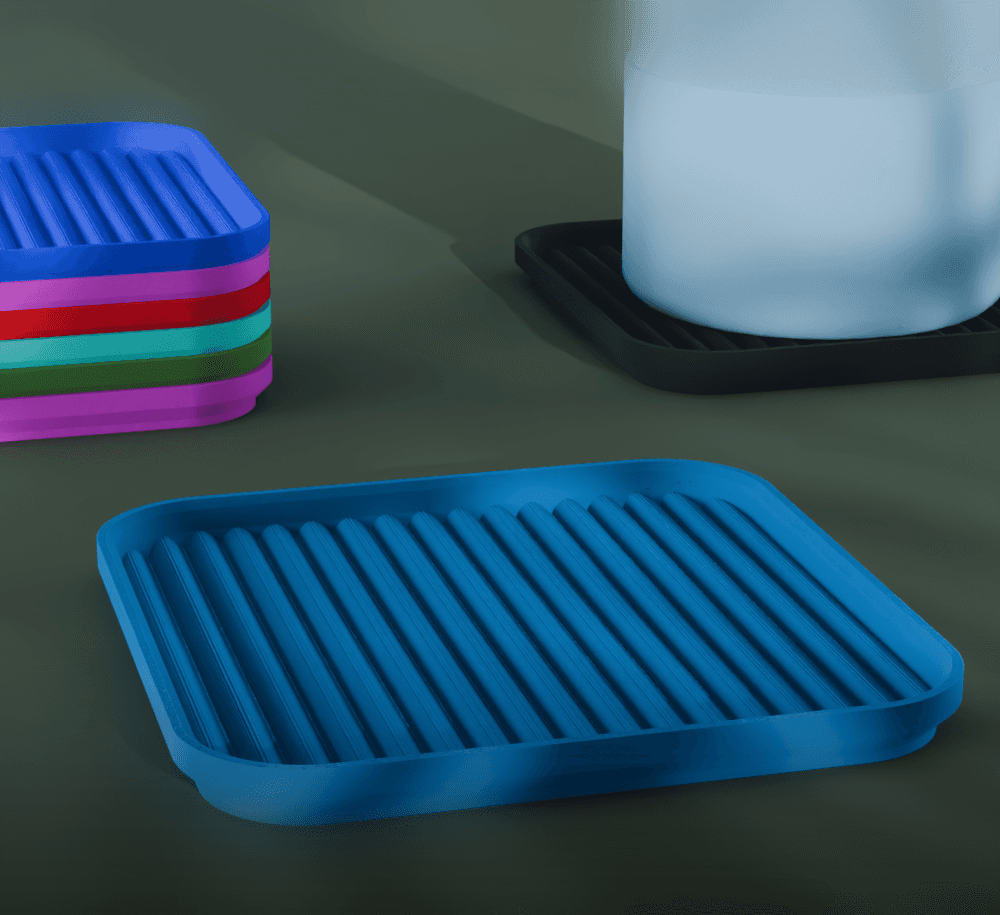 Stackable Scalloped Square Coaster Set 3D Print STL File | 3 Sizes 3d model