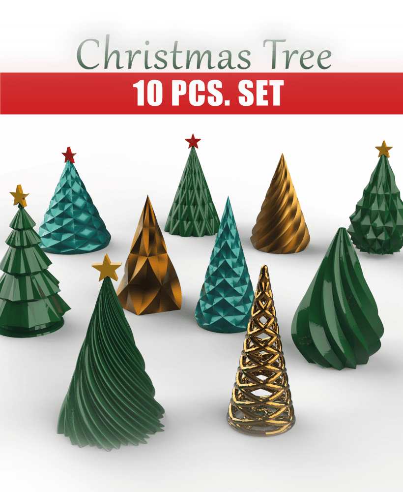 3D Christmas Tree, 10 pcs. Bundle for Christmas, Christmas Decor, Surprise and Gift for Christmas 3d model