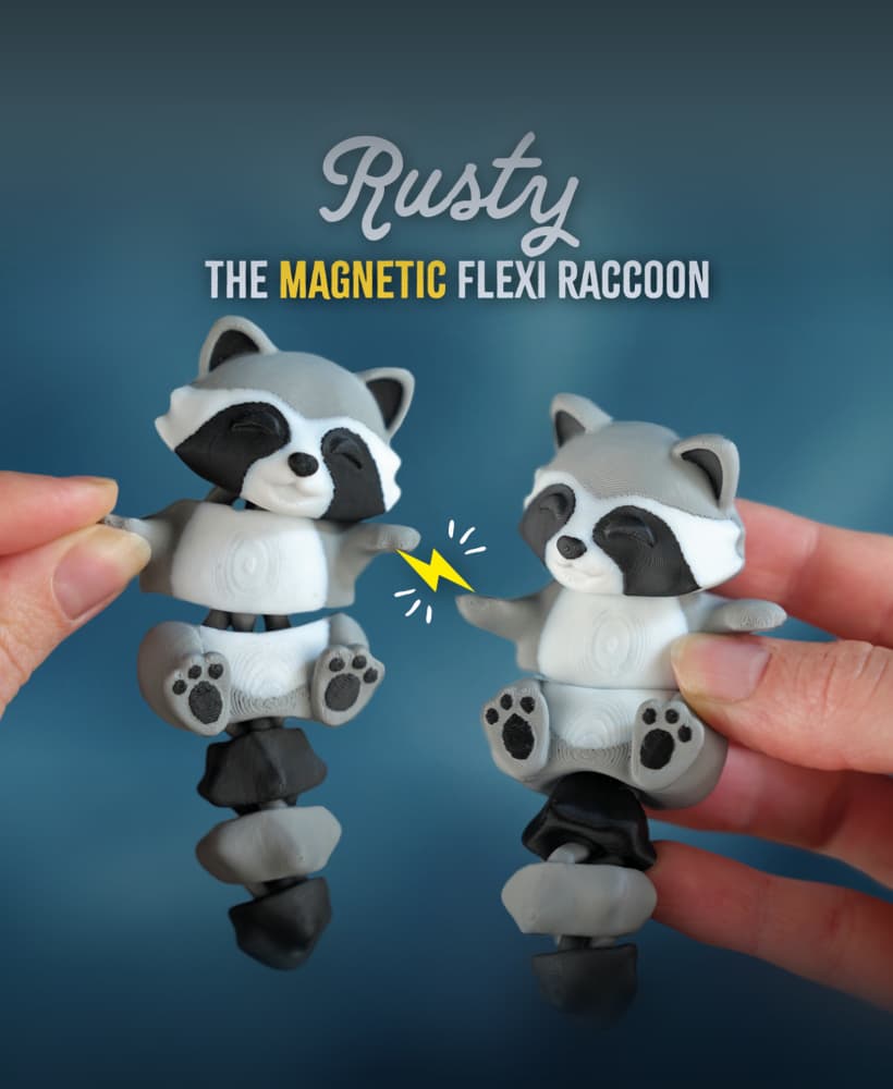 Rusty, the Flexi Raccoon - Magnetic Hand-Holding Companion 3d model