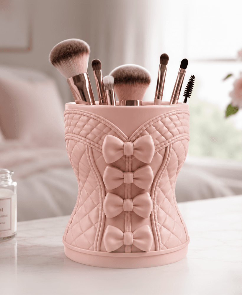 Coquette Makeup Brush Holder STL | Bow Vanity Organizer | Feminine Beauty Storage for 3D Printing 3d model
