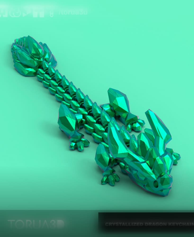 Crystallized Articulate Dragon keychain 005 - Print in place - no supports - STL 3d model