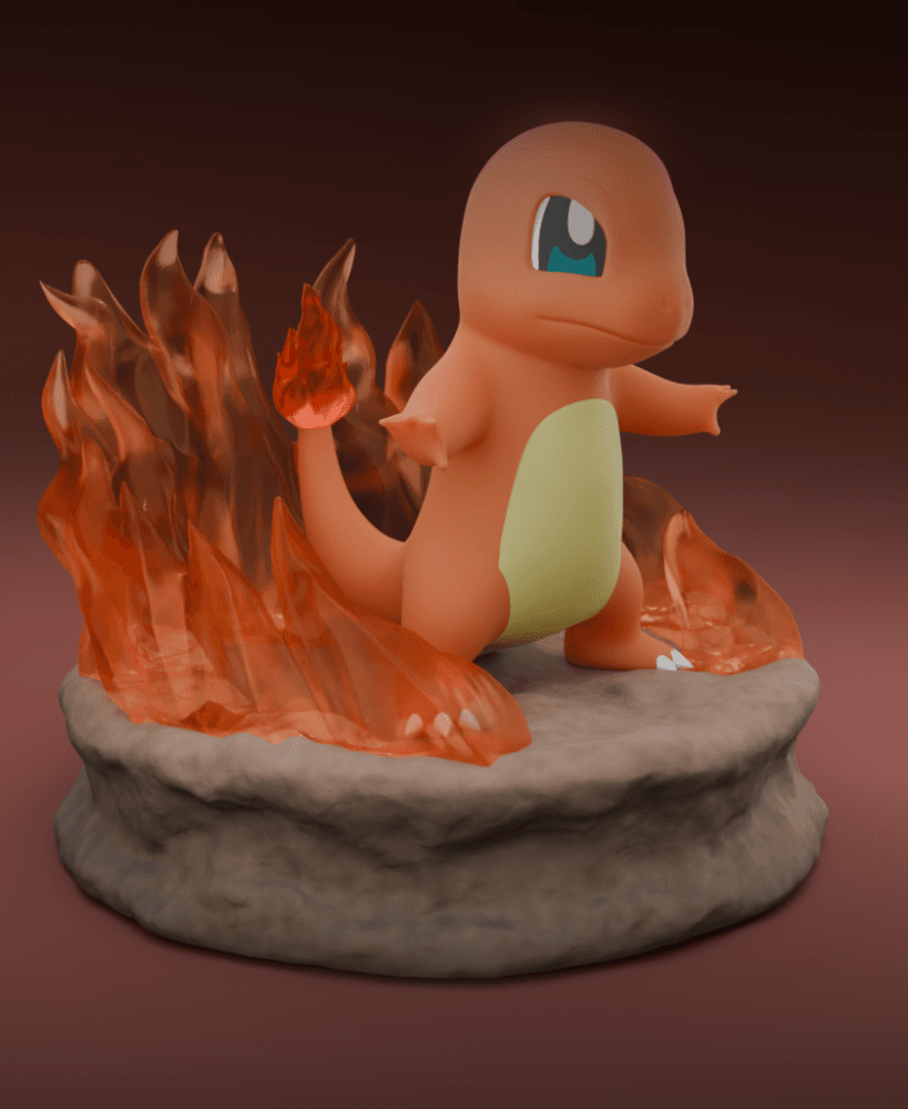Charmander Pokémon 3D Model STL – Optimized for Printing (Base + Fire Stand) 3d model