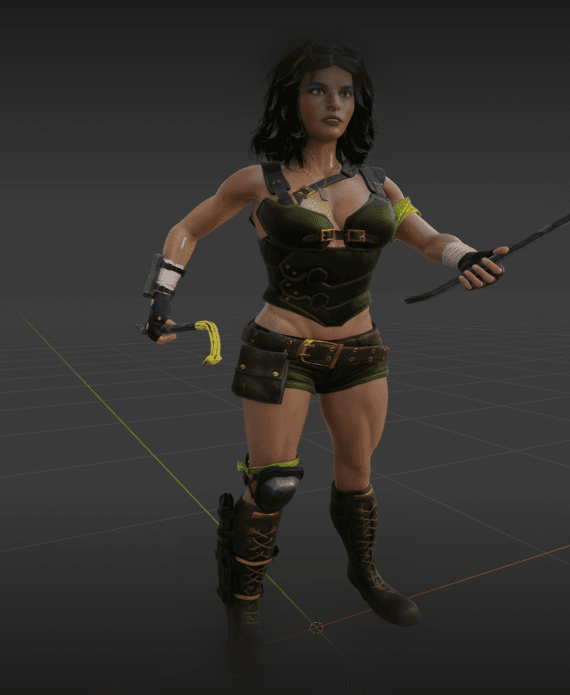 Female Fighter with Dual Crowbars v2.0 3d model