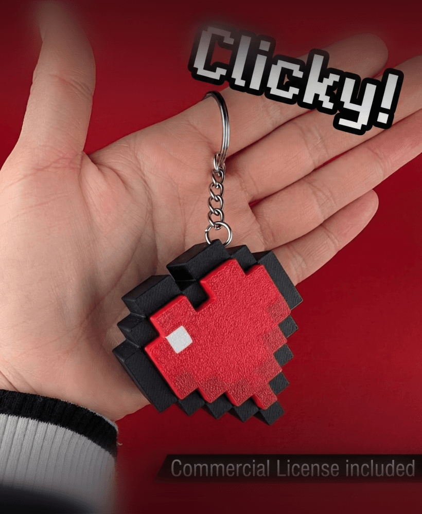 Heart Clicky Keychain 8-bit - Commercial License 3d model
