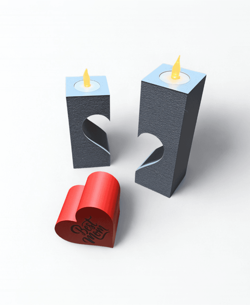 HEART SEPERATED TEALIGHT WITH MOM / MOTHERSDAY GIFT 3d model