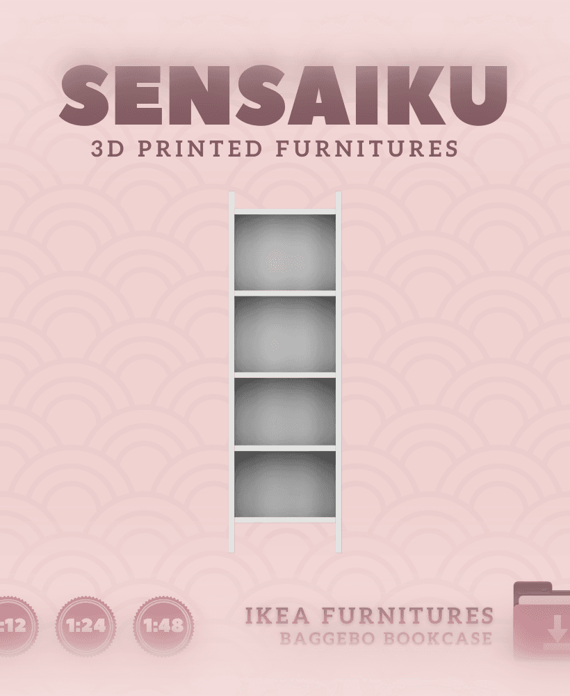 Miniature Replica 02. BAGGEBO Bookcase V2 for Miniature Dollhouse IKEA 3D Print (1:12,24,48) 3d model